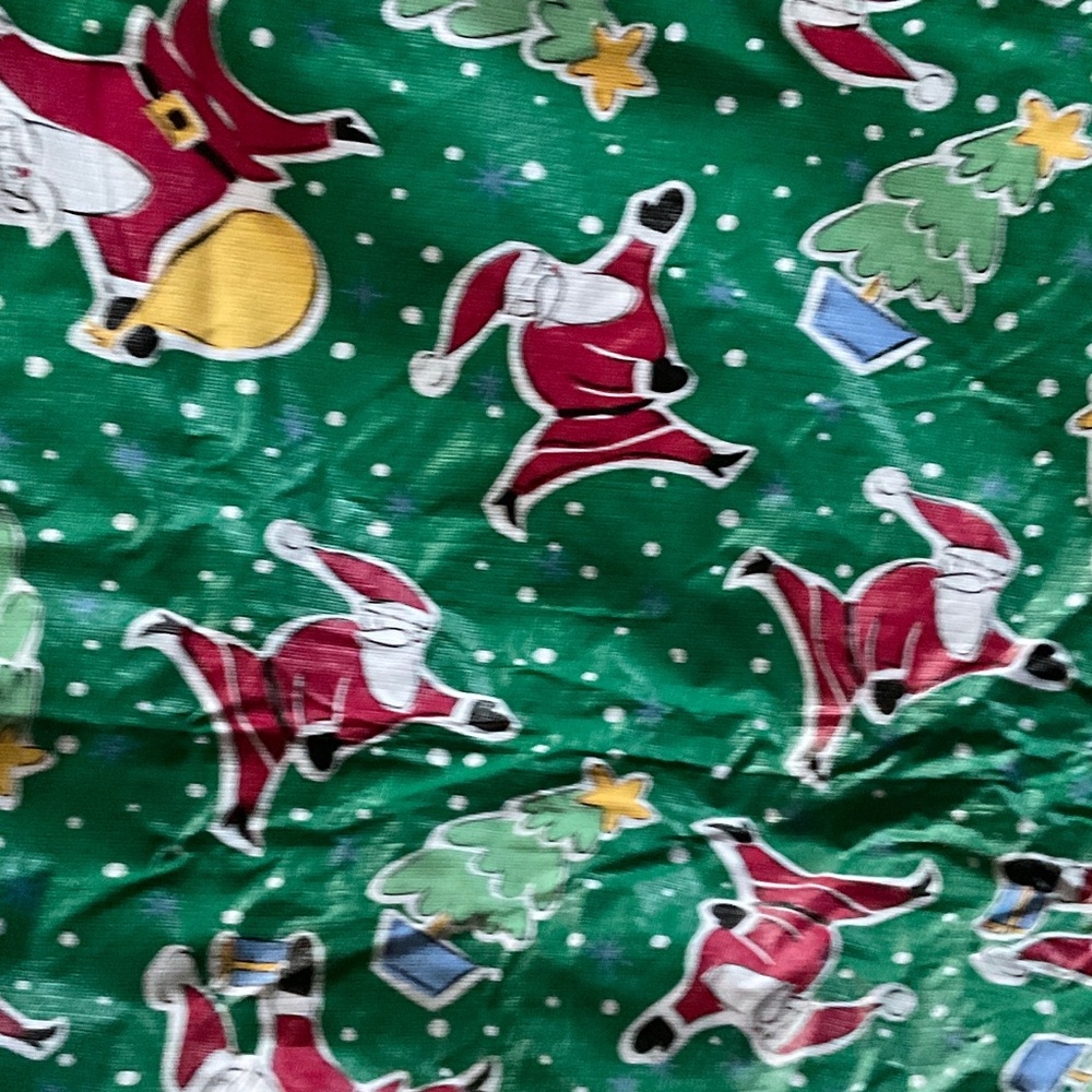Festive Rectangular Santa and Christmas Tree Vinyl Table Cloth w Felt Backing